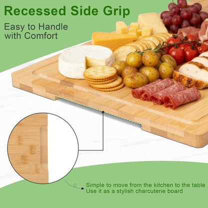 Bamboo Cutting Board - Lightweight 12x9 Inch Chopping Board with Juice Groove & Handle | Ideal for Fruits, Vegetables, Meat & Serving