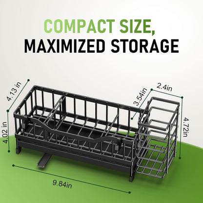 Skiennix Kitchen Sink Caddy - Rustproof Stainless Steel Sponge Holder & Dish Brush Organizer | Black