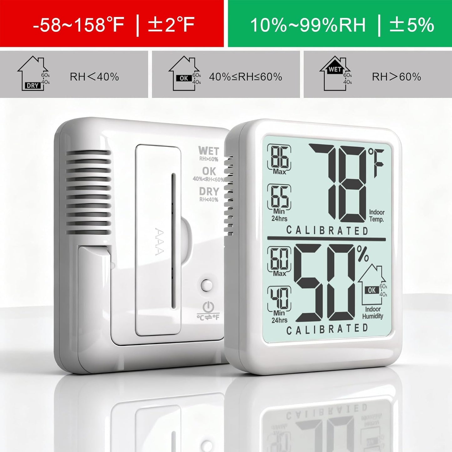 Antonki Digital Room Thermometer - Compact Indoor Hygrometer with Max/Min Records | Battery Included