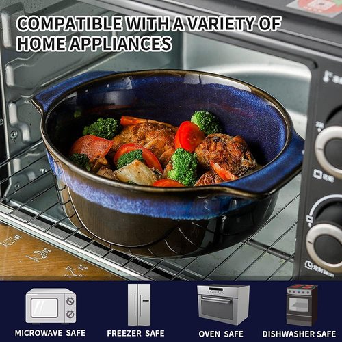 KOOV Ceramic Casserole Dish - 2 Quart Round Baking Dish with Lid, Oven Safe, Reactive Glaze