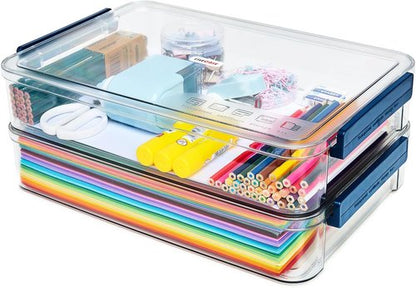 CATOOMUU Portable Project Case - 5.5qt Clear Stackable Storage Box with Snap-Tight Latch | Ideal for A4 Files & Crafts