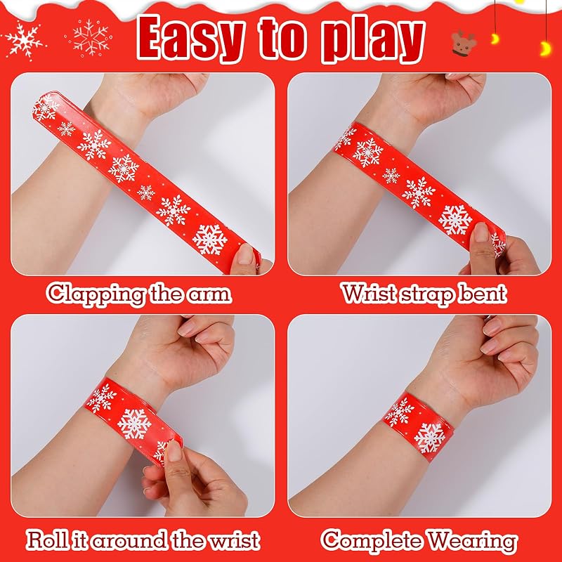 60-Pack Christmas Slap Bracelets - Kids Party Favors, 24 Patterns Variation of THIS listing