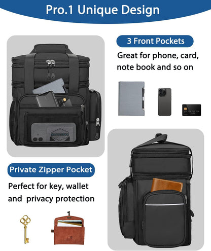 Skiennix Expandable Lunch Box Cooler Bag - Insulated Heavy-Duty Design for Men & Women | Large 15L Black Lunchbox for Work & Picnics