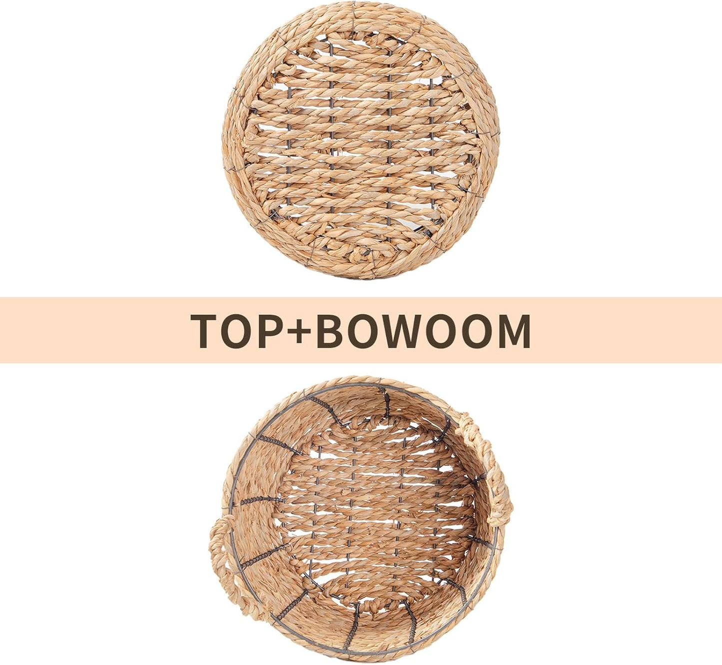 Round Wicker Storage Basket - Large Water Hyacinth Bin with Handles | 12'' x 7''