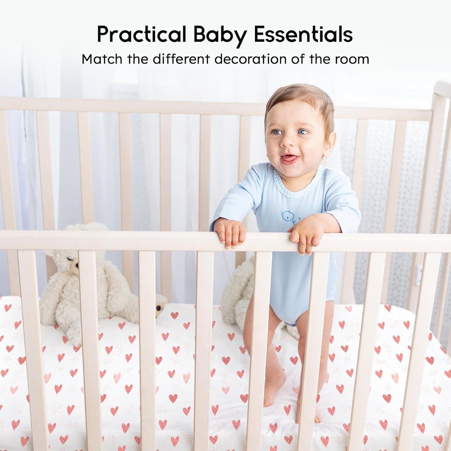 Yoofoss Fitted Baby Crib Sheets - Super Soft Microfiber 2-Pack for Standard Crib & Toddler Mattress | Pink & Love 28x52x8in
