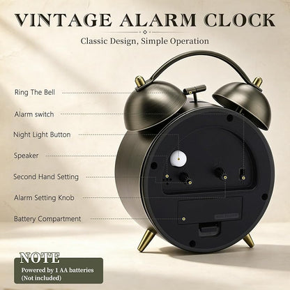 4.5-Inch Loud Analog Alarm Clock for Heavy Sleepers - Battery Operated, Bronze-C