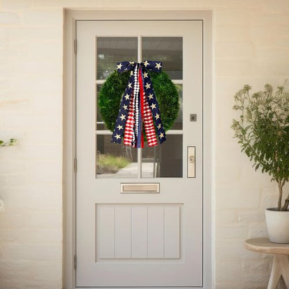 Large Patriotic Star Ribbon Bow by [Brand Name] - Red White Buffalo Plaid Fabric Ribbons Set for 4th of July Decor