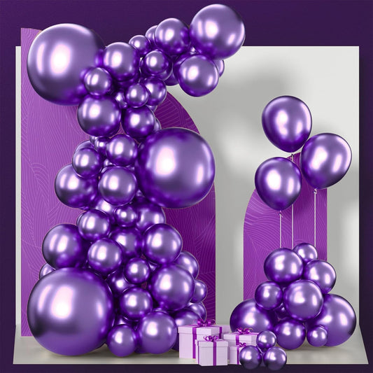 PartyWoo Metallic Purple Balloons - 100pcs Chrome Balloon Arch Kit for Graduation & Birthday Decor | 18", 12", 10", 5" Sizes