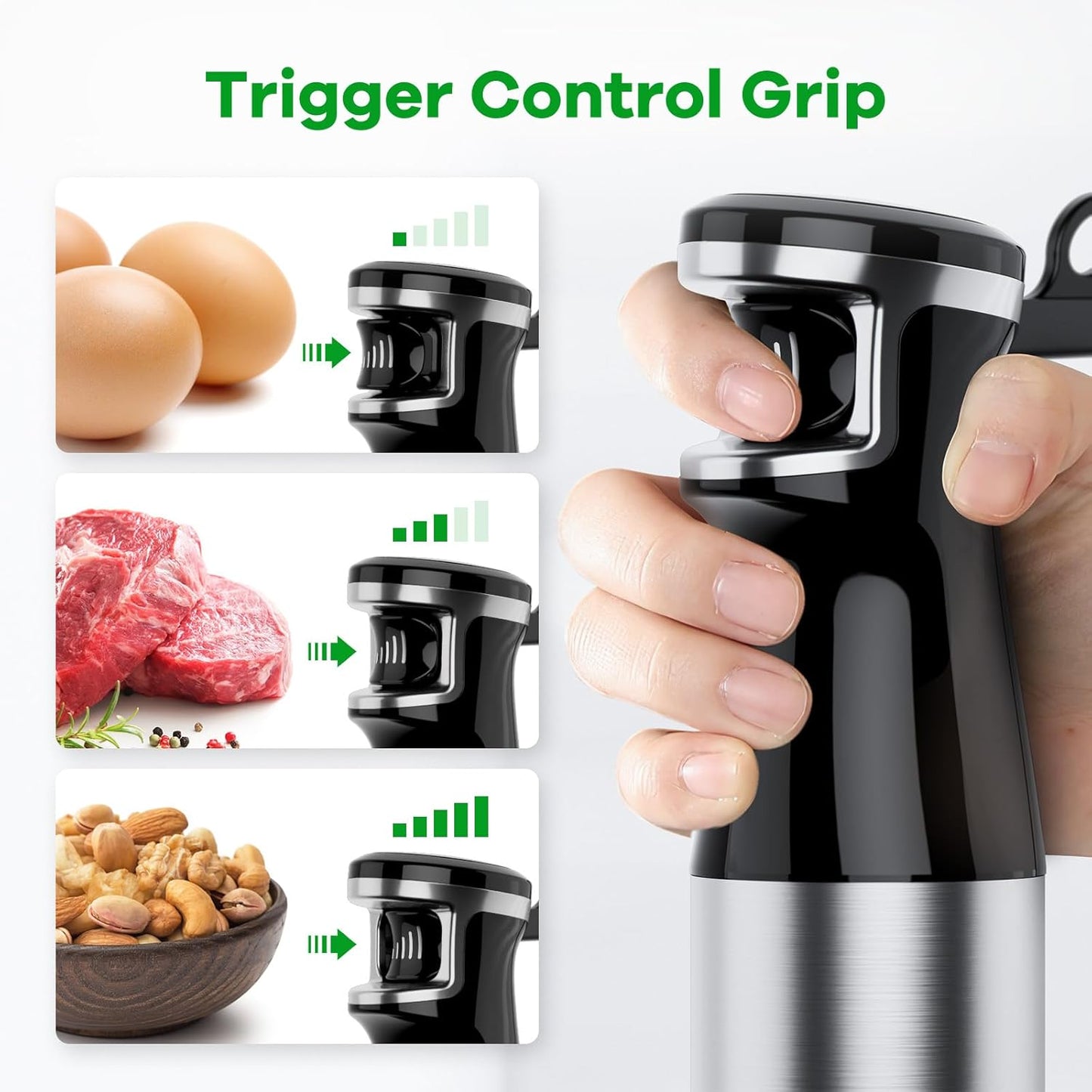 Turelar Immersion Blender - 1100W Handheld Stick Blender Set with Variable Speed, Chopper & Whisk - Black