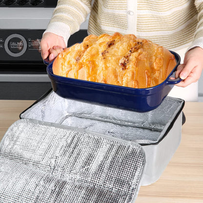 Bodaon Insulated Casserole Carrier Bag, Fits 9x13 and 11x15 Inch Baking Dish with Lid, Casserole Carriers for Hot or Cold Food for Transport (Grey)