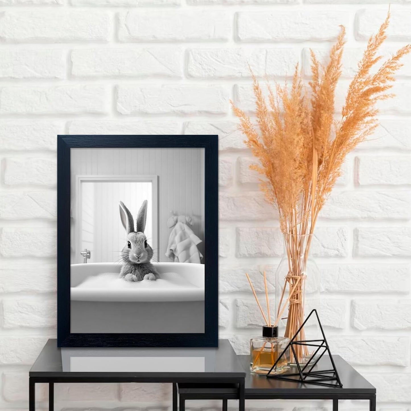 Regine Switzerland Kids Bathroom Decor - Cute Black and White Animal Canvas Art | Funny Rabbit in Bathtub