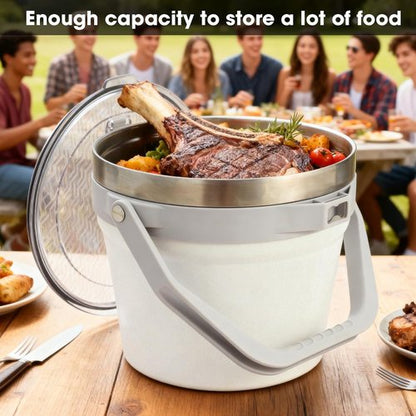 COKTIK 7L Vacuum Insulated Ice Bucket with Lid and Scoop& Tongs，Large capacity Stainless Steel Beverage Bucket for Cocktail, Champagne, Wine, Beer，Large Parties（Milk White Suit）