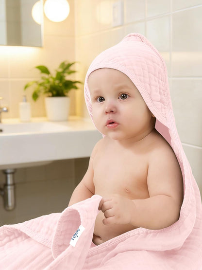 Skiennix Muslin Hooded Baby Bath Towels - Ultra-Soft 100% Cotton - 3 Pack, 32x32 Inch, Pink Series