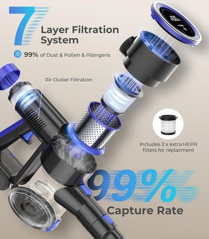 Skiennix Cordless Vacuum Cleaner - 550W, 50KPa Suction, 45 Mins Runtime | Anti-Tangle Brush & LED Display for Home & Car
