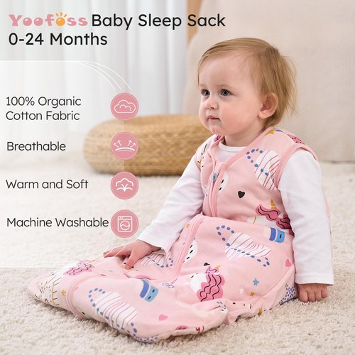 Yoofoss Baby Sleep Sack 12-18 Months, TOG 2.5 Baby Wearable Blanket with 2-Way Zipper, 100% Organic Cotton Fabric Winter Newborn Sleeping Sack, Warm Soft Comfy