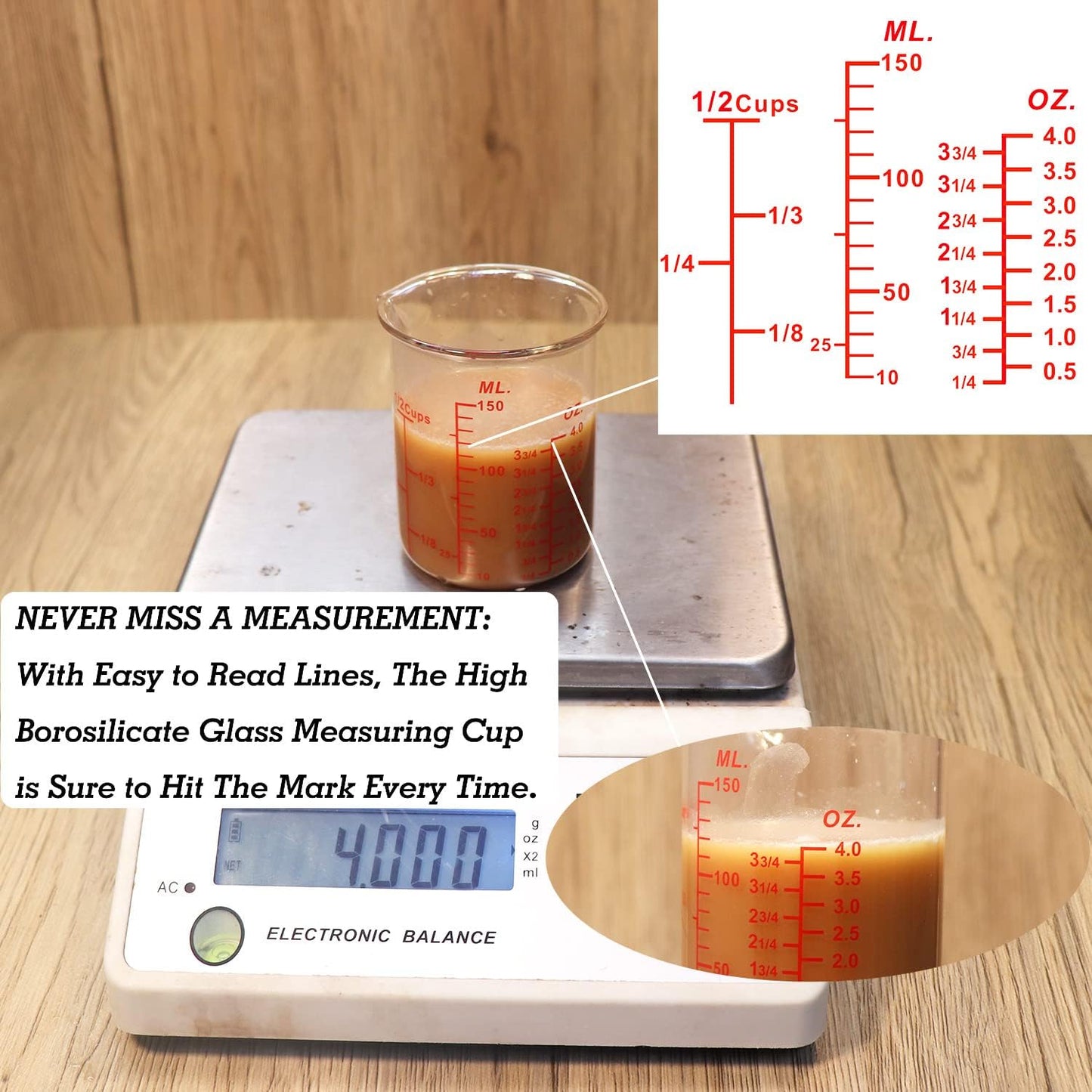 Skiennix 3-Piece Glass Measuring Cup Set - High Borosilicate | Dishwasher & Microwave Safe