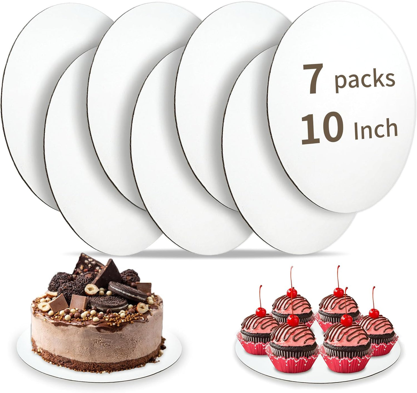 Bake Choice 10-Inch Round Cake Boards - 7 Pack Food-Grade Waterproof & Oil-Proof Plates