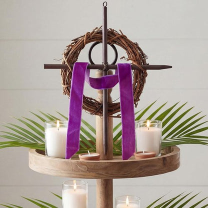 Dingion Mini Crown of Thorns Nail Cross Wreath Decor - 7in Purple Velvet Ribbon for Easter & Lent