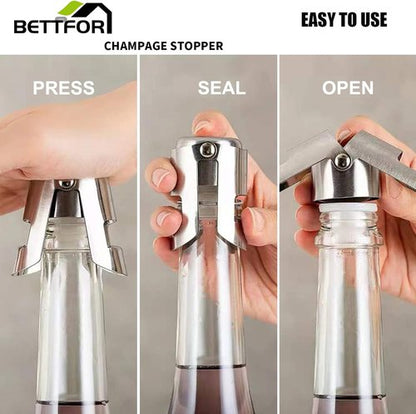 Champagne Stoppers with Stainless Steel Champagne Saver with Food Grade Silicone Leak proof Keep Fresh Suitable for Champagne, Cava, Prosecco and Sparkling (Silver, 4 Pack)