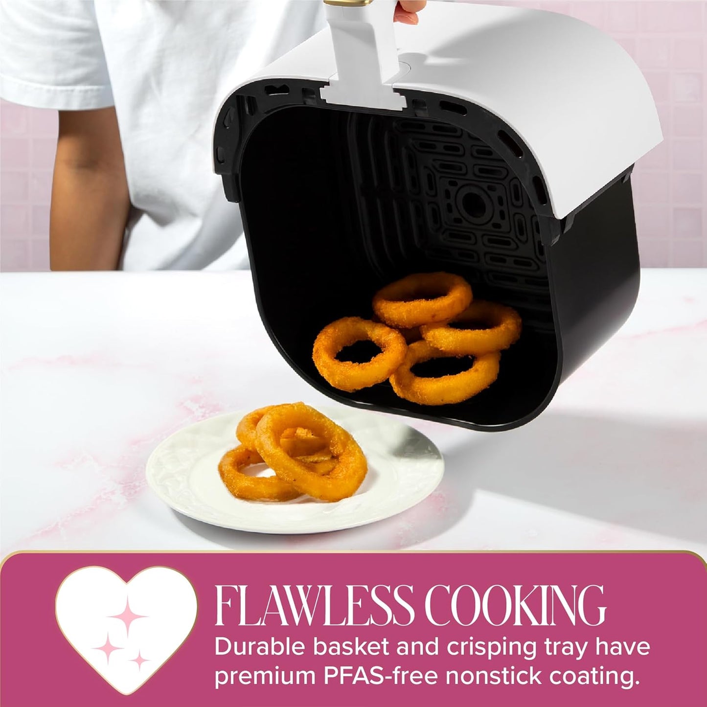 Paris Hilton Air Fryer - Large 6-Quart Capacity, Nonstick & PFAS-Free, Touchscreen, 8-in-1 Functions, White