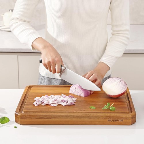Acacia Wood Cutting Board - Extra Large Charcuterie Board with Juice Groove & Handles | Ideal for Meat, Cheese, Fruits, and Vegetables