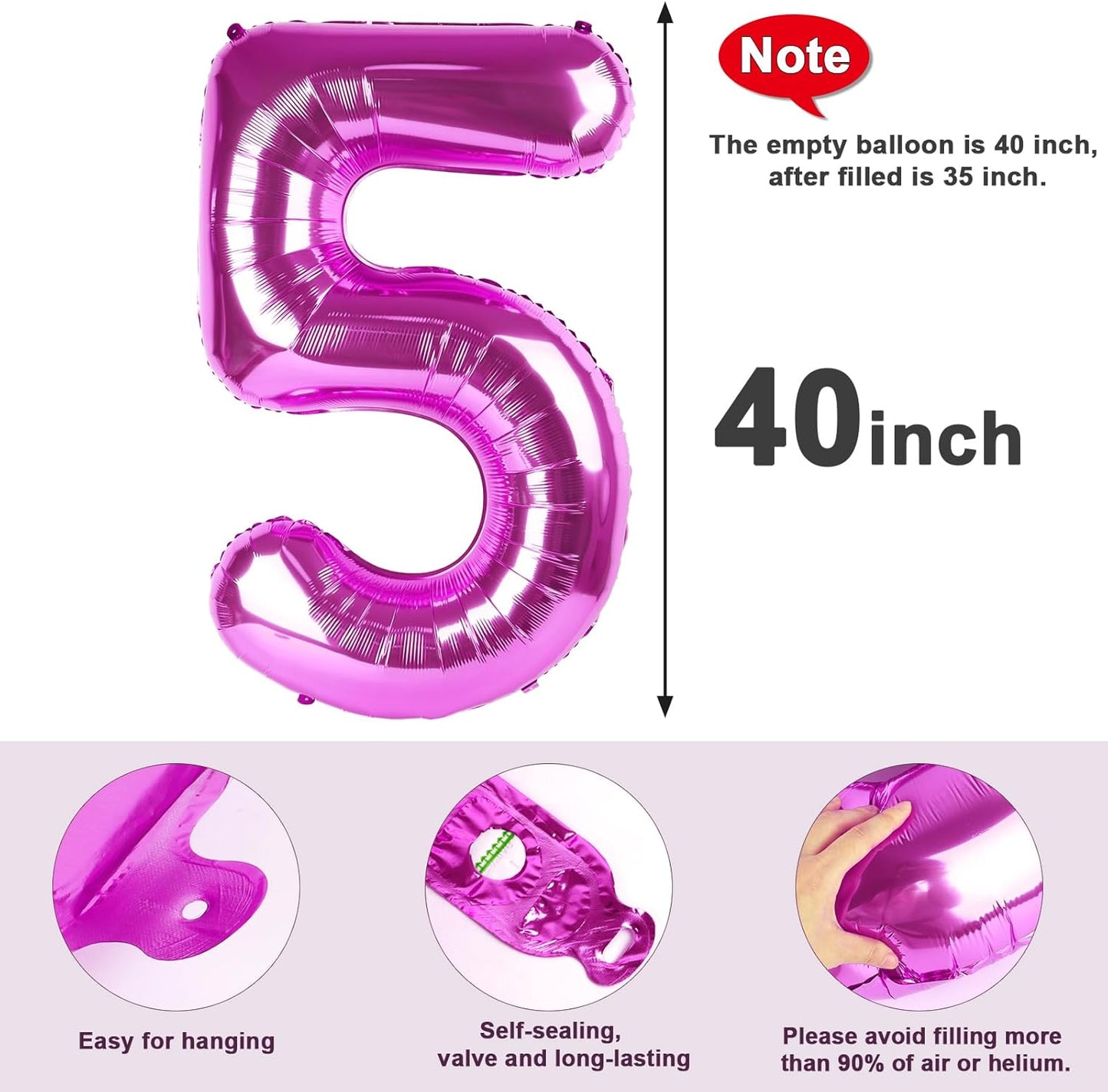 Skiennix 40-Inch Balloon Numbers - Big Rose Purple Balloons for 5th Birthday & Wedding Decor