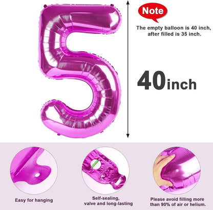 Skiennix 40-Inch Balloon Numbers - Big Rose Purple Balloons for 5th Birthday & Wedding Decor