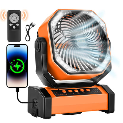 Saker Rechargeable Camping Fan-20000mAh Battery Powered Tent Fans with Hanging Hook,LED Lantern,Auto-Oscillating,Quiet Portable Ceiling Table Fan for Car Travel RV Camp Hurricane Emergency