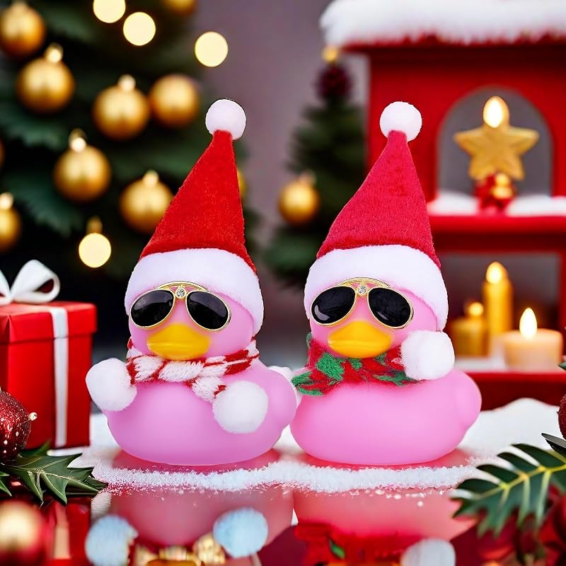 Christmas Rubber Duck Car Ornament with Hat, Sunglasses & Scarf - Pink Duck-Green Scarf (Variation of THIS listing)