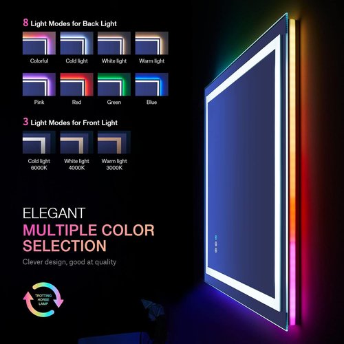 LOAAO LED Bathroom Mirror - 28" x 32" Anti-Fog, Dimmable, RGB Backlit & Front Lighted with Memory Function