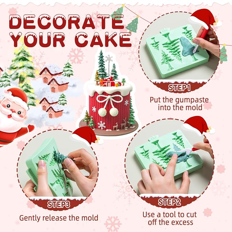 5 Cavity Christmas Tree Silicone Fondant Mold - Tree Cake Decoration