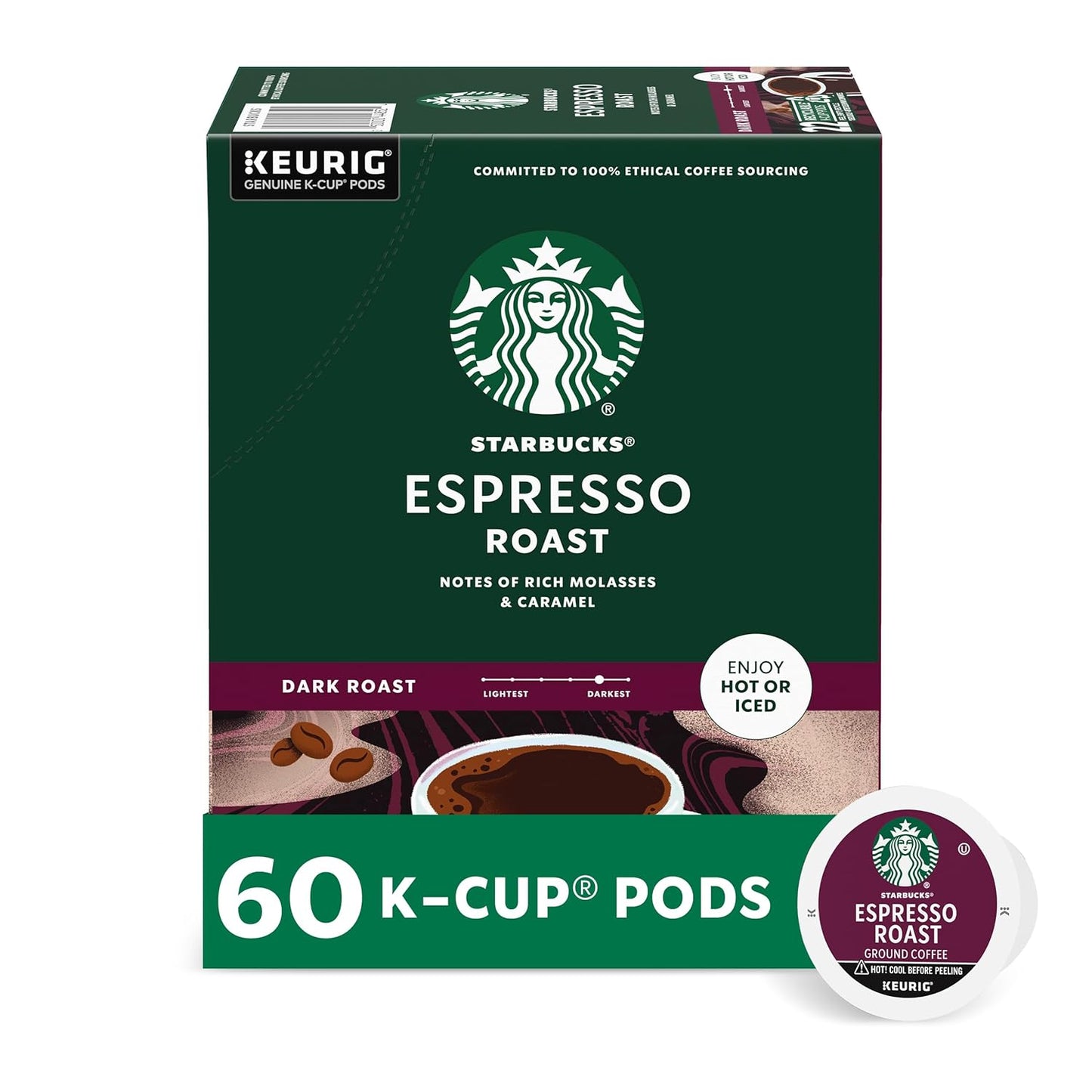 Starbucks K-Cup Coffee Pods - Dark Roast Espresso for Keurig | 100% Arabica, 60 Pods Total