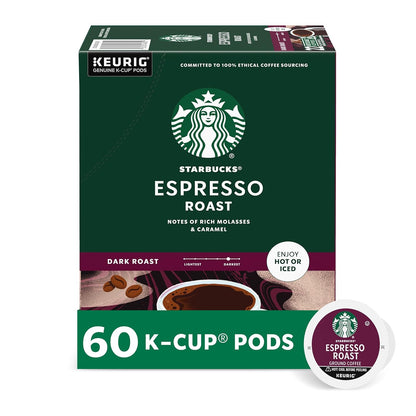 Starbucks K-Cup Coffee Pods - Dark Roast Espresso for Keurig | 100% Arabica, 60 Pods Total