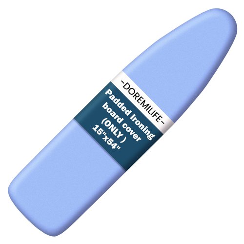 DoReMiLife Ironing Board Cover and Pad 15x54 Standard Size, Extra Thick Cotton Iron Board Cover with Padding, Silicone Coated and Scorch Resistant, Elastic Edge with Hook & Loop Strap, Heatproof Blue