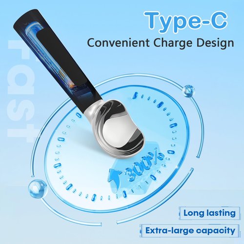 Electric Heated Ice Cream Scoop - Rechargeable Icecream Scoop with LED Display, IP67 Waterproof, Professional lce Cream Scoop for Hard lce Cream by Huyho (Black)
