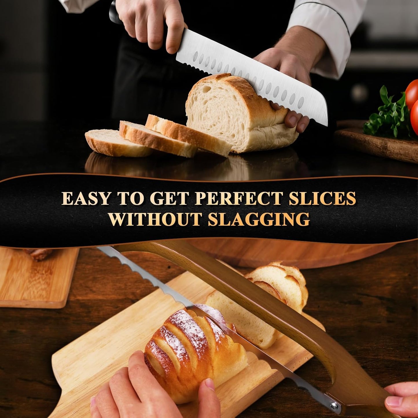 Skiennix Sourdough Bread Knife - Ergonomic Serrated Cutter for Easy Slicing | 2-Pack Set