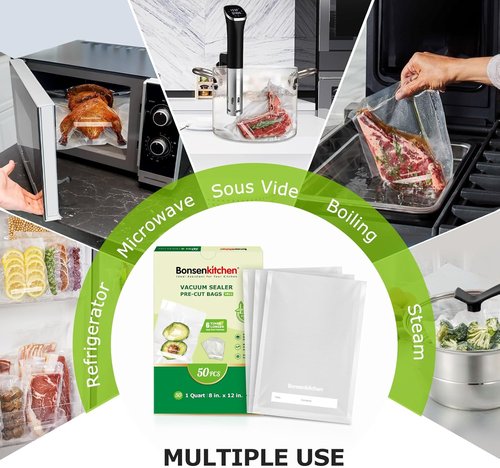 Bonsenkitchen Vacuum Sealer Bags - 50 Quart Heavy Duty BPA-Free Precut Food Storage Bags | 8" x 12" Size