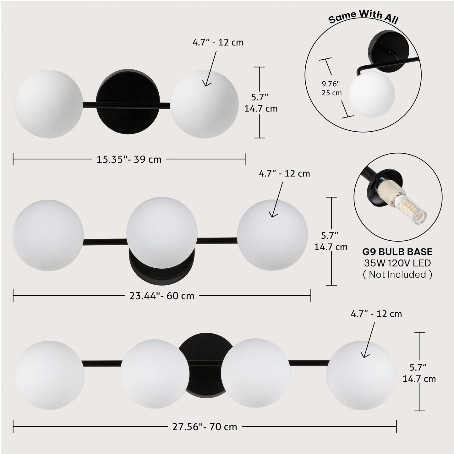 esme baia Modern Bathroom Vanity Light Fixtures 4 Lights Black and Milk White Glass Globe Shade Modern Wall Sconce Lighting Bath Vanity Lights Bar Over Mirror (Exclude G9 Bulb)