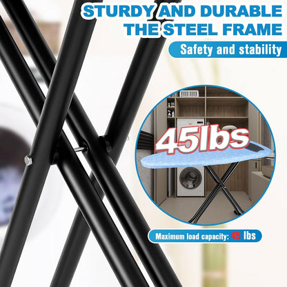 Skiennix Ironing Board - Heavy Metal Frame with Silicone Iron Mat | Foldable & Adjustable 13x43in