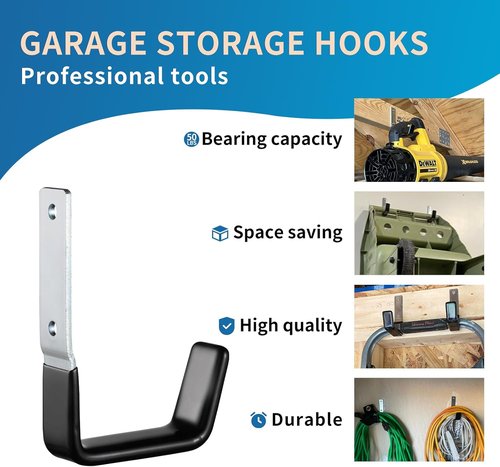 GeeWatom Heavy Duty Steel Garage Hooks - Anti-Slip Tool Organizer | Wall Mount Hanger (Small - 2PC)