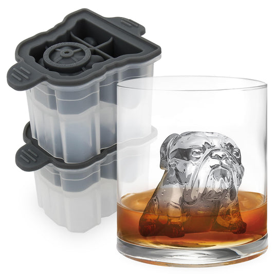 Tovolo Bulldog Shaped Ice Molds, Set of 2 - Large Ice Mold Gift Ideal for Dog Lovers - Unique Ice Mold Chills Drinks - Odor-Free Freezer Storage, Dishwasher-Safe with Silicone Plunger