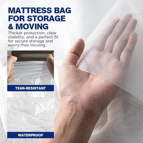 Mattress Bags - 2 Pack Heavy Duty Waterproof & Tear-Resistant Covers for King/Queen Size - 107" x 78" x 14"