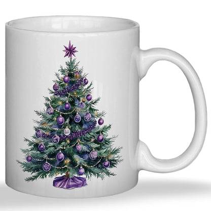 Purple Christmas Tree Mug - 11oz Ceramic Coffee Cup with White Variation