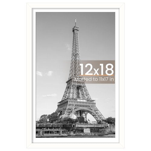 upsimples 12x18 Picture Frame, Display Pictures 11x17 with Mat or 12 x 18 Without, Wall Hanging Poster Frames, White, 1 Pack