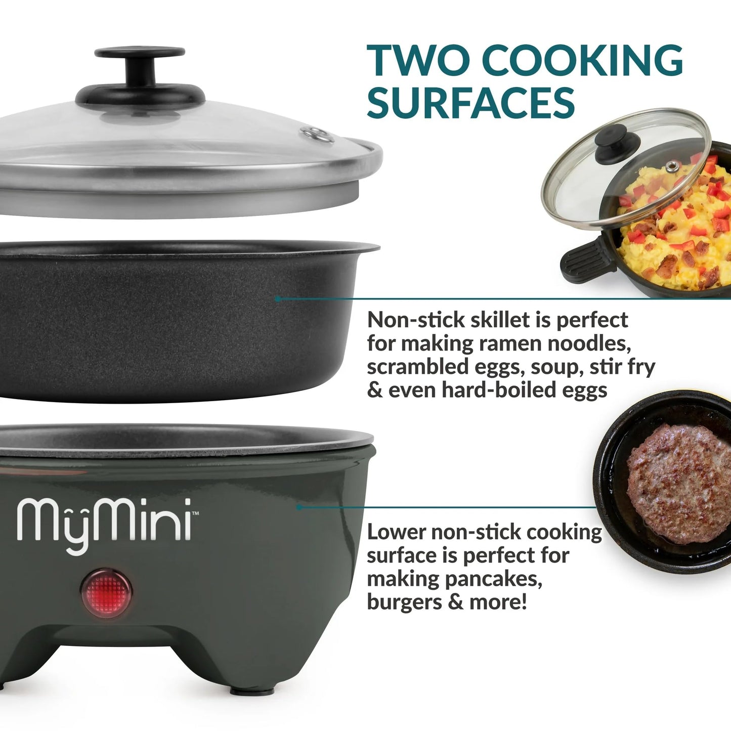MyMini 5-inch Noodle Cooker & Skillet Electric Hot Pot, Compact Non-Stick Appliance for Ramen, Pasta, Stir Fry, Eggs, Pancakes, Dorms, RVs, Portable with Cool-Touch Handle & Preheat Indicator