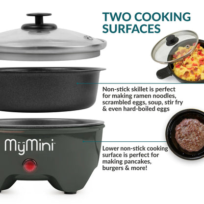 MyMini 5-inch Noodle Cooker & Skillet Electric Hot Pot, Compact Non-Stick Appliance for Ramen, Pasta, Stir Fry, Eggs, Pancakes, Dorms, RVs, Portable with Cool-Touch Handle & Preheat Indicator