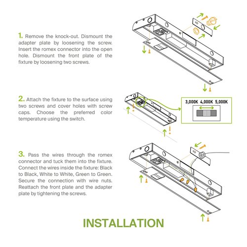 ASD LED Under Cabinet Lighting, 18 inch 8W 715 LM, Dimmable Hardwired Under Cabinet Lights for Kitchen, 3000K Soft/4000K Cool/5000K Daylight, Under Counter Light Fixtures, ETL Energy Star White Finish