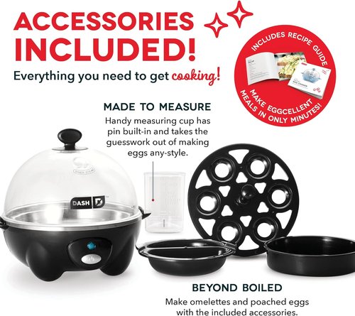 Dash Rapid Egg Cooker | Versatile Boiler, Poacher & Steamer - Holds 7 Eggs, Black - Dishwasher Safe
