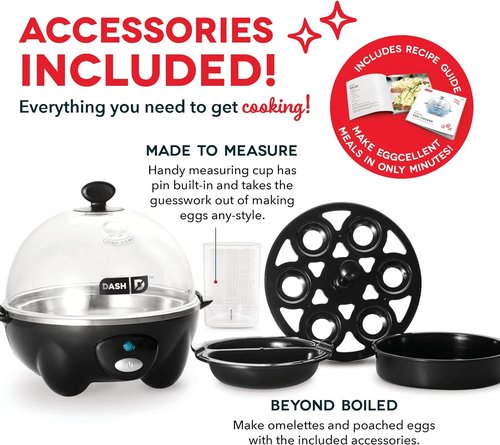 Dash Rapid Egg Cooker | Versatile Boiler, Poacher & Steamer - Holds 7 Eggs - Dishwasher Safe, Black