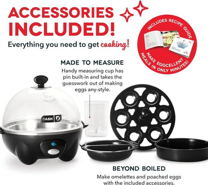 Dash Rapid Egg Cooker | Versatile Boiler, Poacher & Steamer - Holds 7 Eggs - Dishwasher Safe, Black